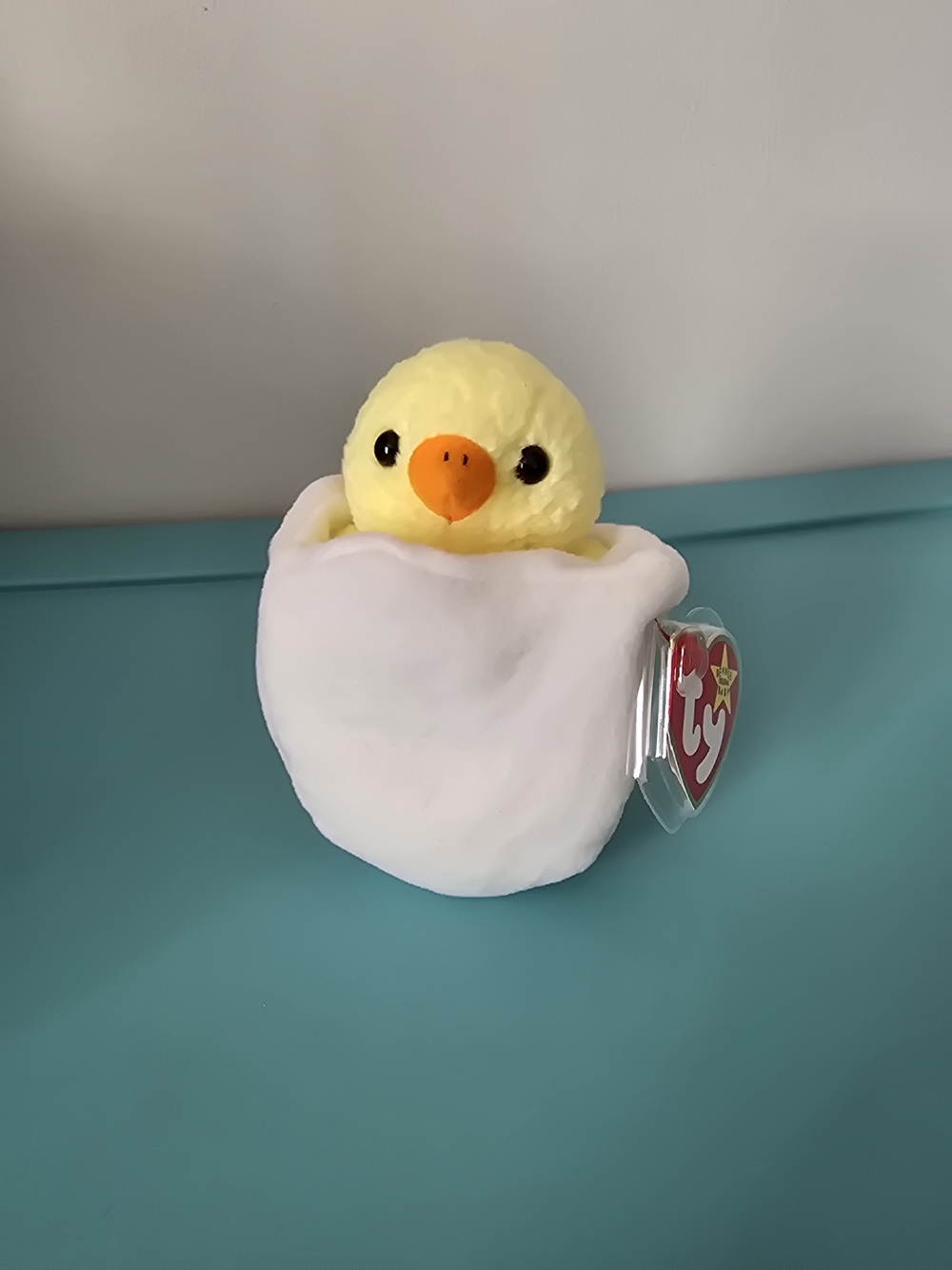 Ty Yellow Chick in White Egg Plush with Orange Beak